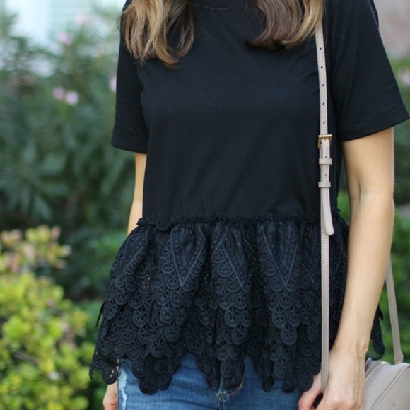 New Peplum Layered Lace Short Sleeve Top - Picture 4 of 5